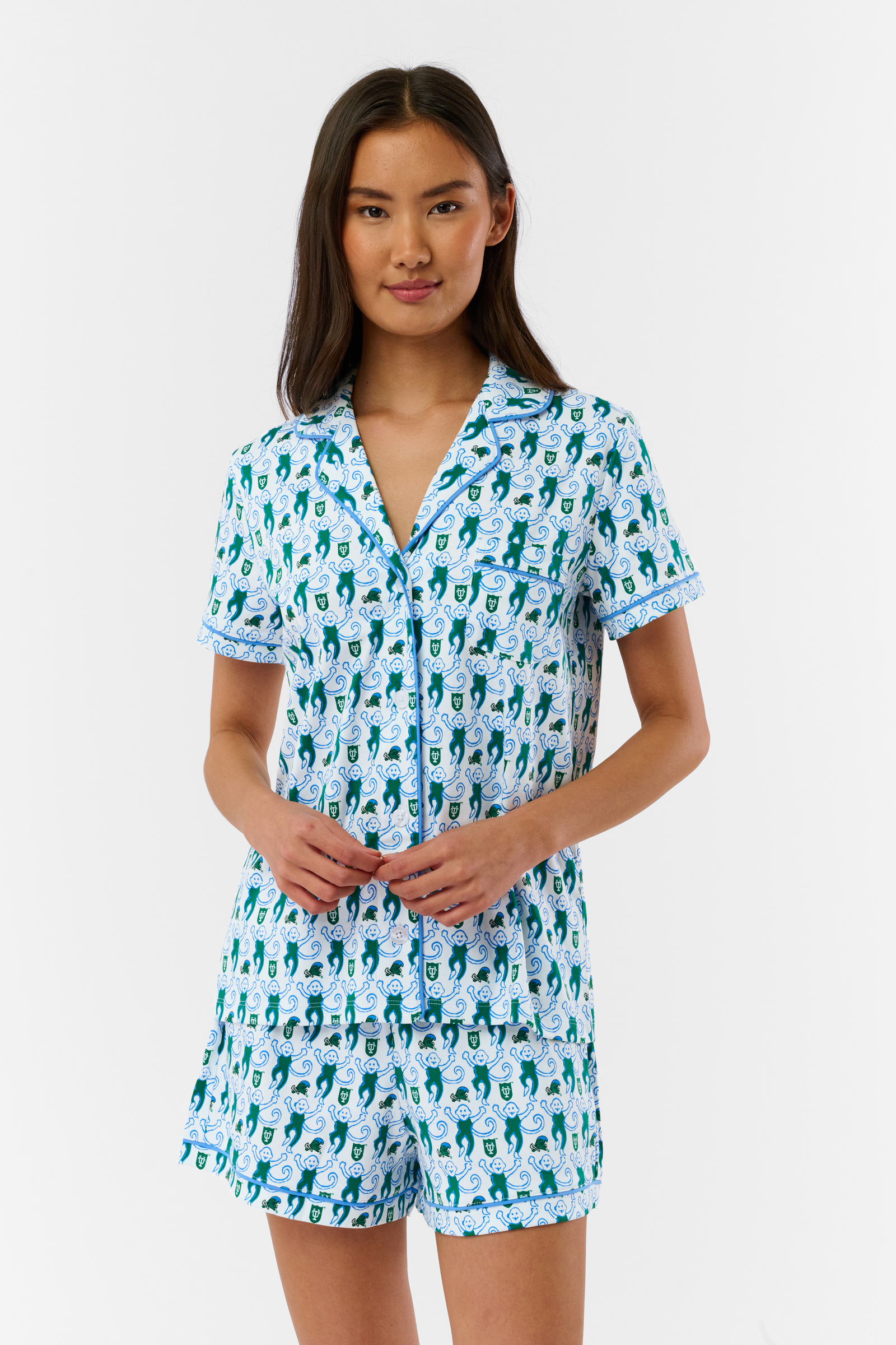 41_ROLLER-RABBIT-WMN-LOVELY-MONKEY-POLO_TULANE__1932 Green Wave Lovely Monkey Polo Pajamas - Image 1