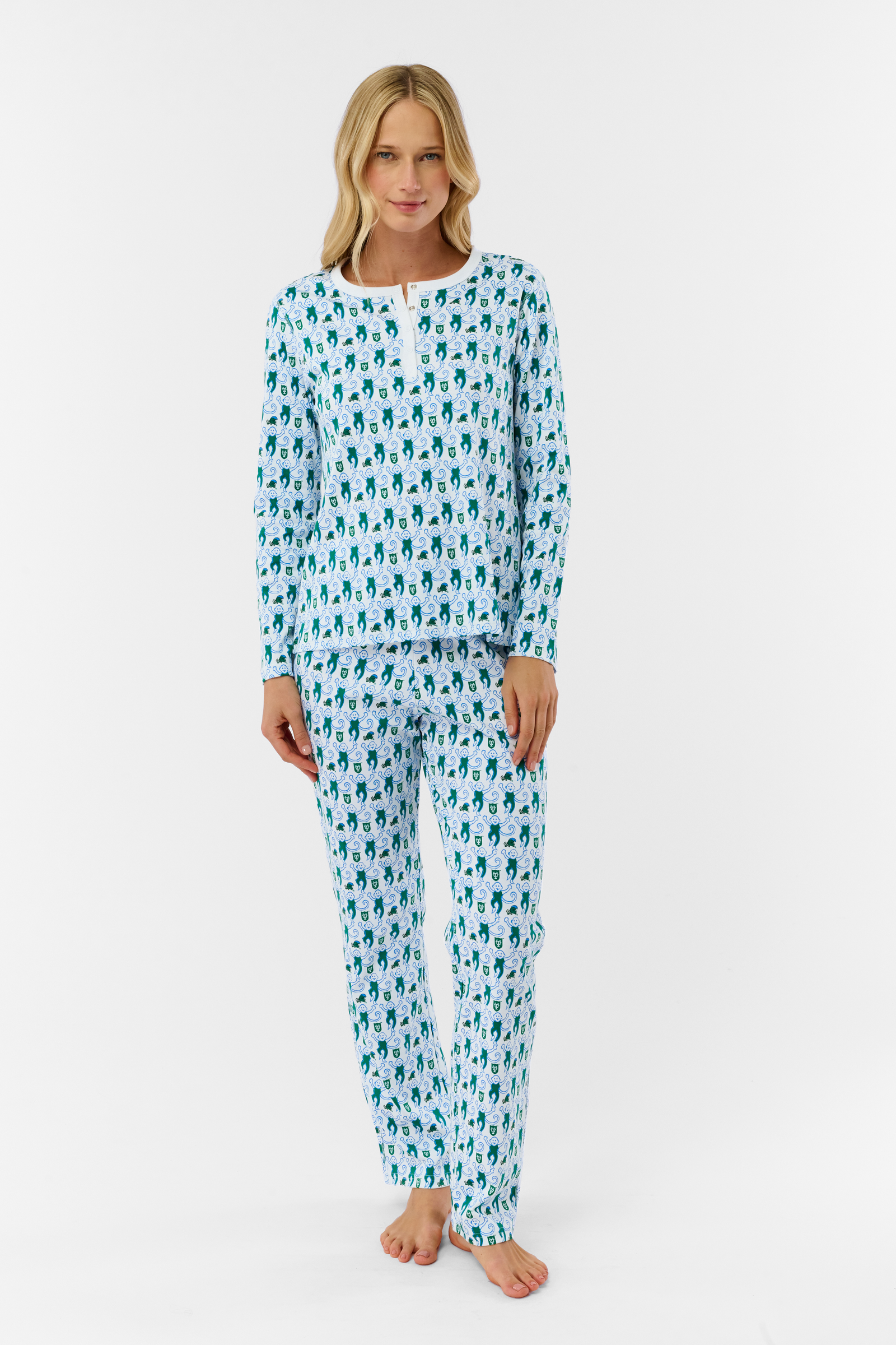42_ROLLER-RABBIT-WMN-LOVELY-MONKEY-PAJAMA_TULANE__1955 Green Wave Lovely Monkey Pajamas - Image 1