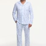 Mens Starry Nights Lattice Long Sleeve Polo Pajamas
