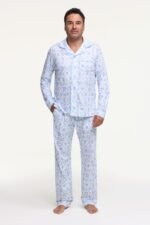 Mens Starry Nights Lattice Long Sleeve Polo Pajamas