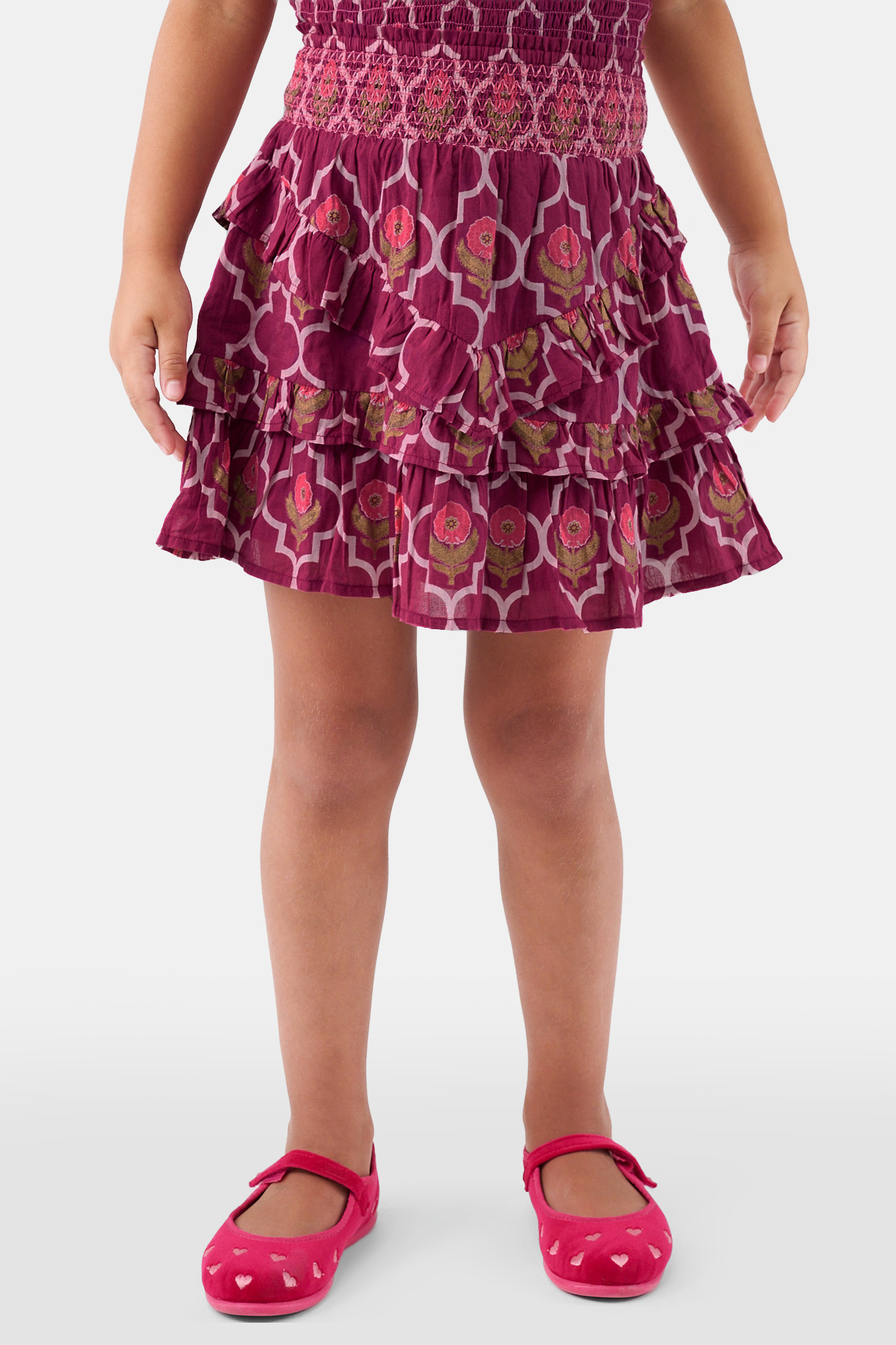 KIDSMARQUISFLORALBIBISKIRTBURGUNDYCHDROLLERRABBIT_11461 Kids Marquis Floral Bibi Skirt - Image 1