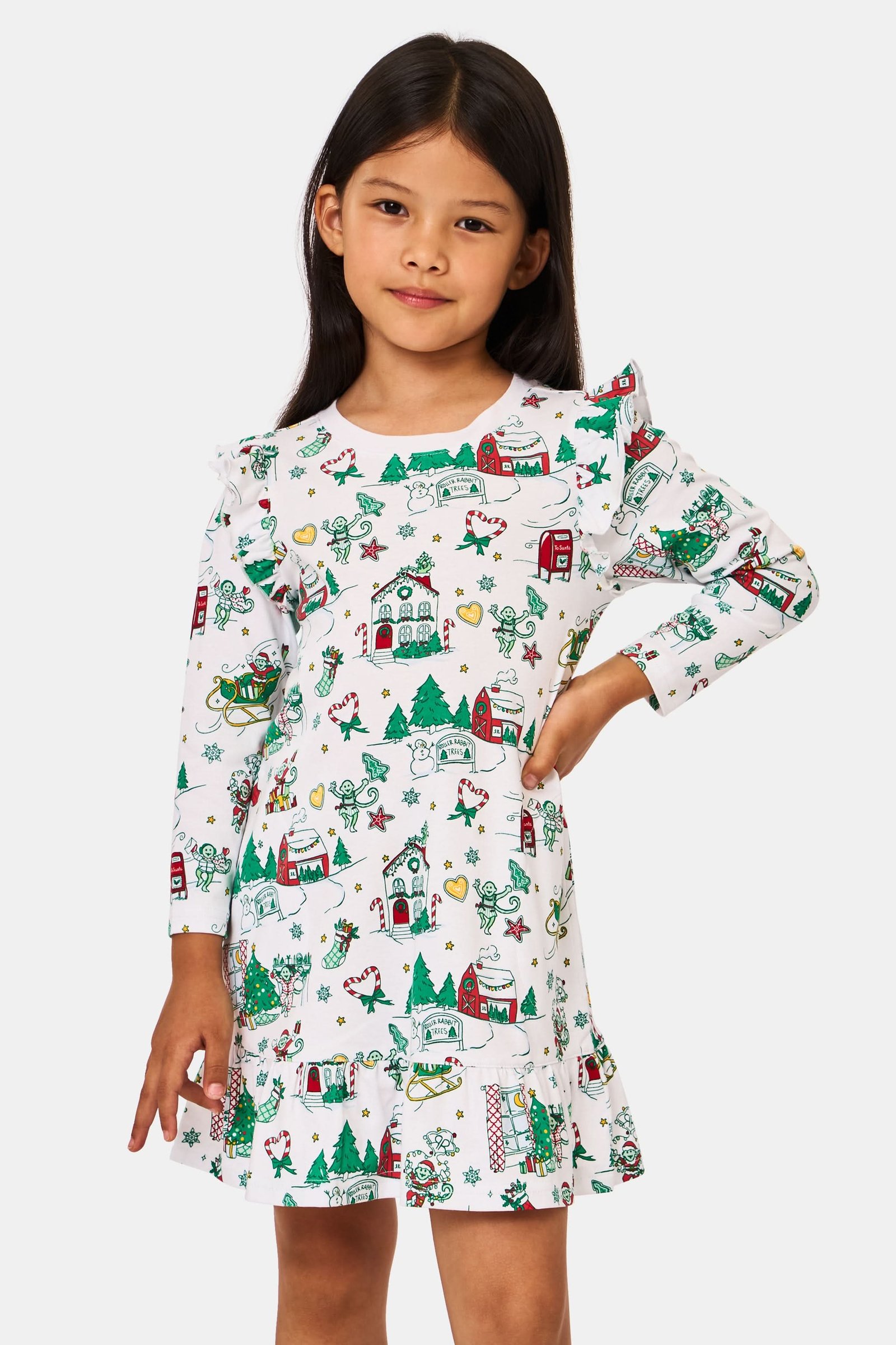 KIDSSNOWVILLAGEKIDSISADRESSGREENROLLERRABBIT_022 Kids Snow Village Isa Dress - Image 1