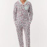 Mens Monkey Mas Patchwork Long Sleeve Polo Pajamas