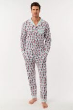 Mens Monkey Mas Patchwork Long Sleeve Polo Pajamas