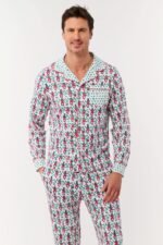 Mens Monkey Mas Patchwork Long Sleeve Polo Pajamas - Image 5