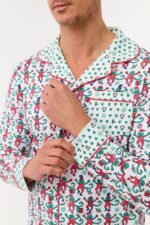 Mens Monkey Mas Patchwork Long Sleeve Polo Pajamas - Image 4