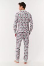 Mens Monkey Mas Patchwork Long Sleeve Polo Pajamas - Image 3