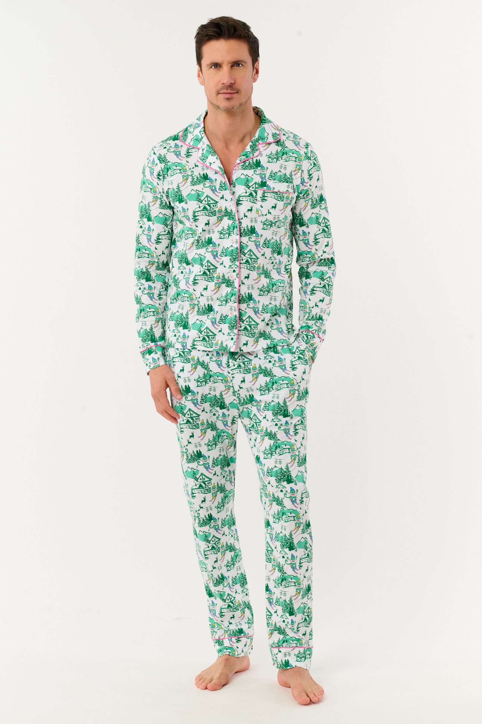 MENS_SET4_0001 Mens Ski Toile Long Sleeve Polo Pajamas - Image 1