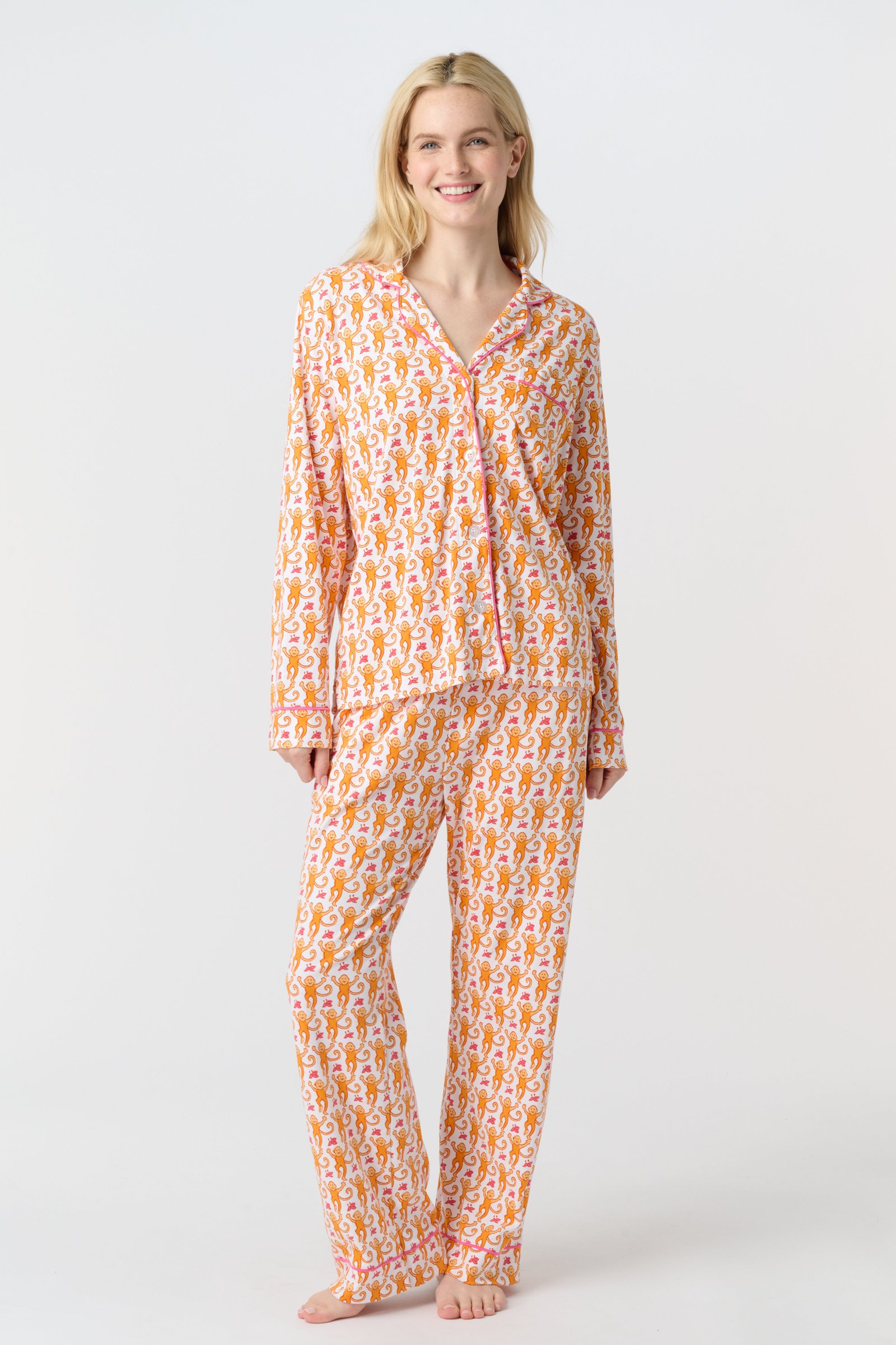 ORANGE-MONKEY-LS-POLO-PAJAMA_003 Monkey Long Sleeve Polo Pajamas - Image 1