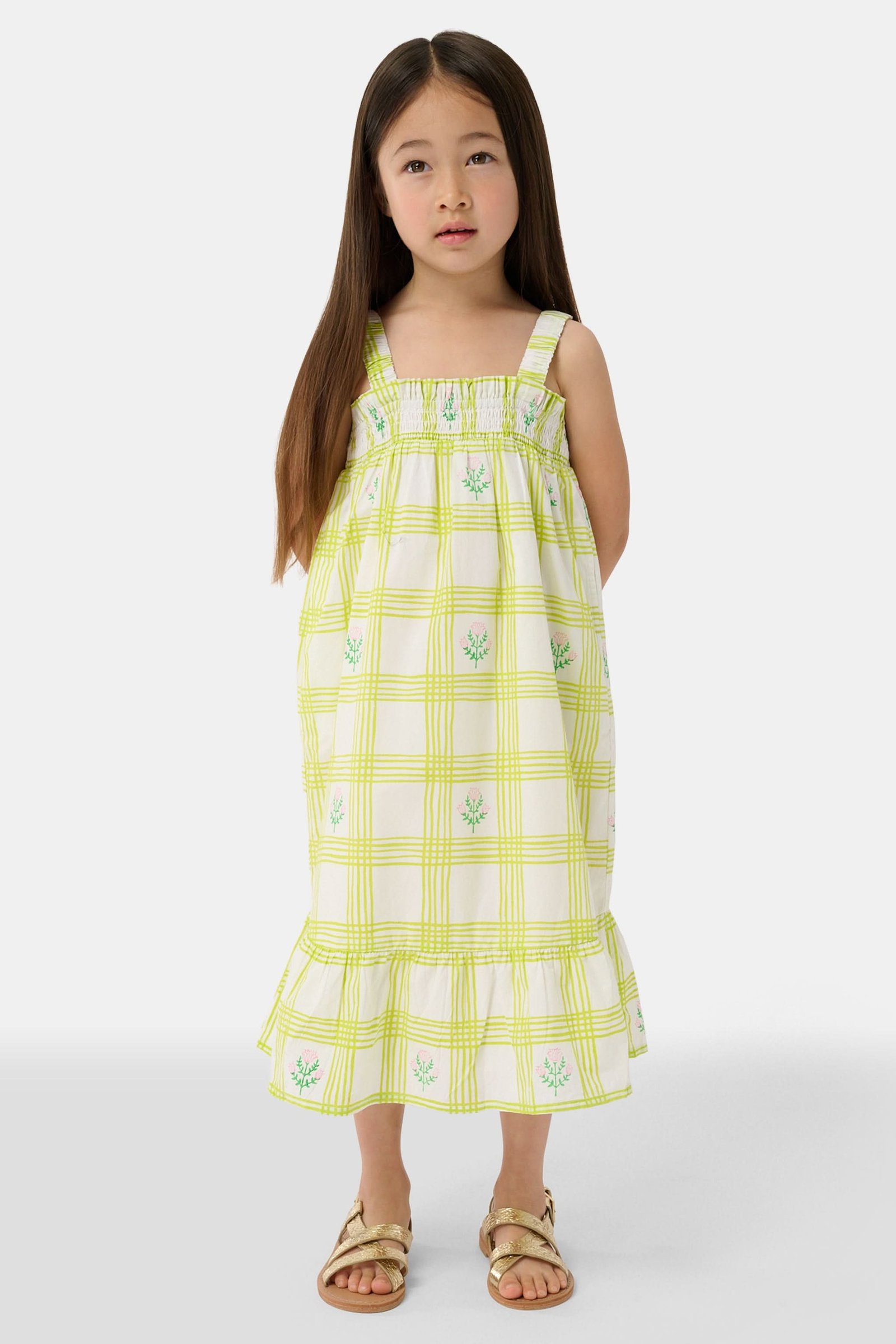 SUN_CHECK_BLOSSOMS_KIDS_TEAGAN_DRESS_GREEN_0182 Kids Sun Check Blossom Teagan Dress - Image 1